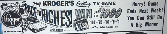 Race to Riches 1960s TV show / grocery store promotion